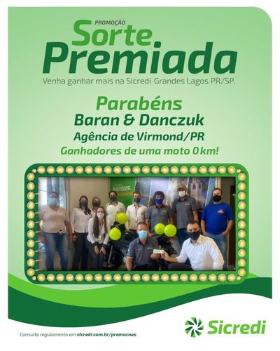 Associado da Sicredi de Virmond Ã© sorteado e ganha uma moto 0km 