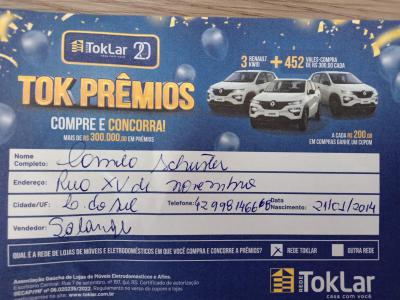 Confira os ganhadores do 1Âº sorteio da PromoÃ§Ã£o Tok PrÃªmios da Movelar Tok Lar
