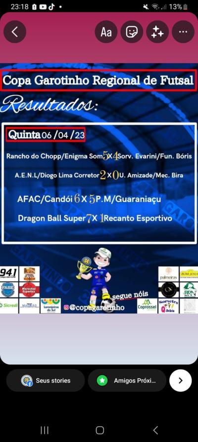 Confira os resultados dos jogos da Ãºltima quinta-feira (6) da Copa Garotinho de Futsal 