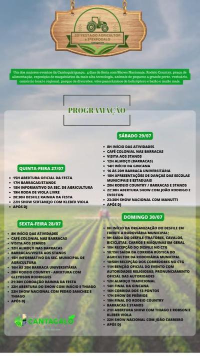 Vem ai a 20Âª Festa do Agricultor e a 3Âª ExpoGalo em Cantagalo 