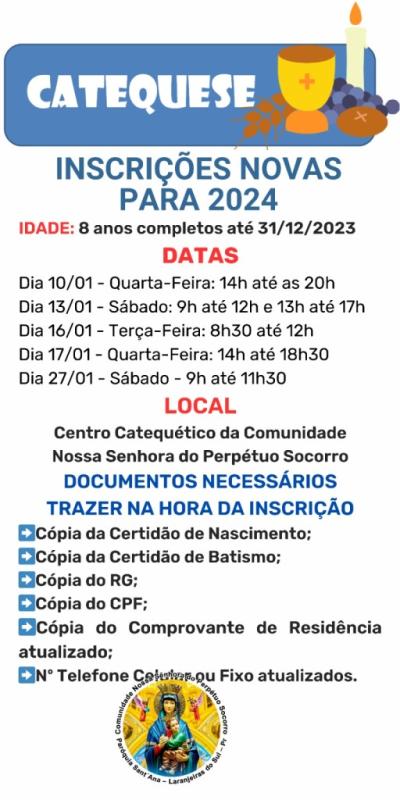 Comunidade PerpÃ©tuo Socorro abre inscriÃ§Ãµes para Catequese em 2024