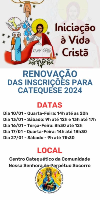 Comunidade PerpÃ©tuo Socorro abre inscriÃ§Ãµes para Catequese em 2024