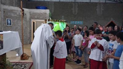 Caravana Evangelizar da Campo Aberto FM participou da Missa Solene de Frei GalvÃ£o
