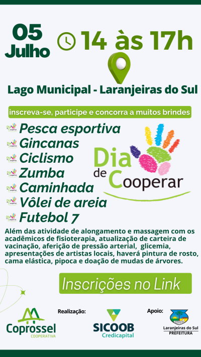 COPROSSEL, SICOOB E PREFEITURA DE LARANJEIRAS, ANUNCIAM AÃ‡Ã•ES DO DIA DE COOPERAR 