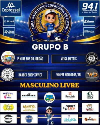 Confira o Agrupamento da 1ª fase da Copa Garotinho Coprossel de Futsal 2026 Adulto 