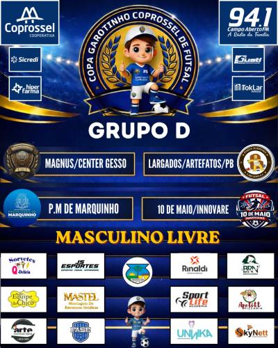 Confira o Agrupamento da 1ª fase da Copa Garotinho Coprossel de Futsal 2026 Adulto 