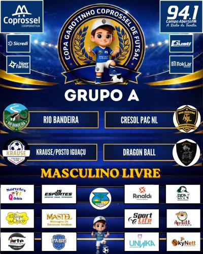 Confira o Agrupamento da 1ª fase da Copa Garotinho Coprossel de Futsal 2026 Adulto 