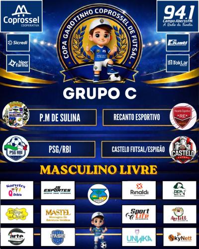 Confira o Agrupamento da 1ª fase da Copa Garotinho Coprossel de Futsal 2026 Adulto 