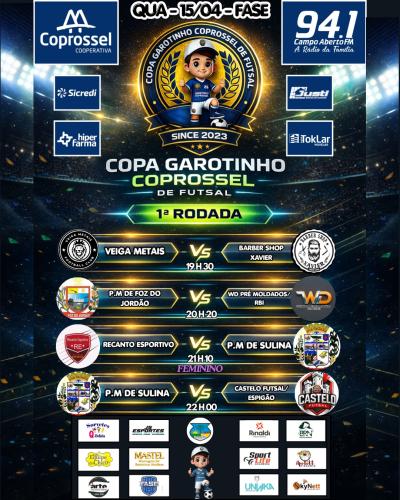 Começa nesta quarta-feira, 15/04, a Copa Garotinho Coprossel de Futsal 2026