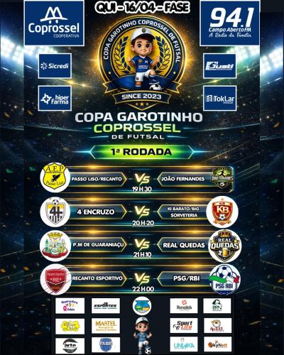 Começa nesta quarta-feira, 15/04, a Copa Garotinho Coprossel de Futsal 2026