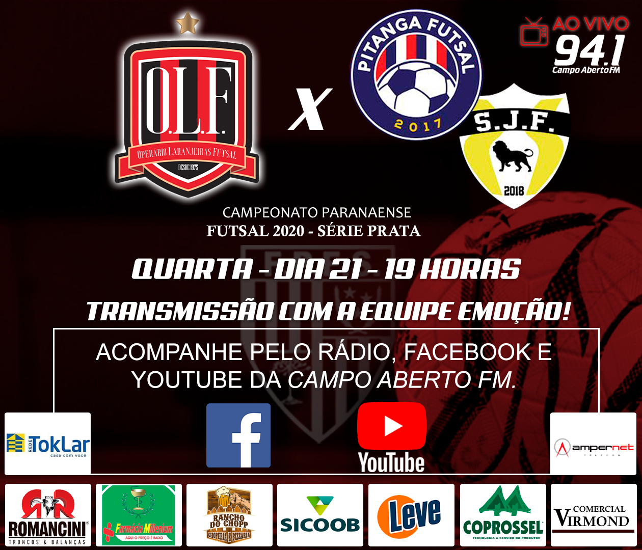 Jogo entre OperÃ¡rio Laranjeiras e Pitanga/SÃ£o JoÃ£o estÃ¡ confirmado para esta Quarta - Feira (21)