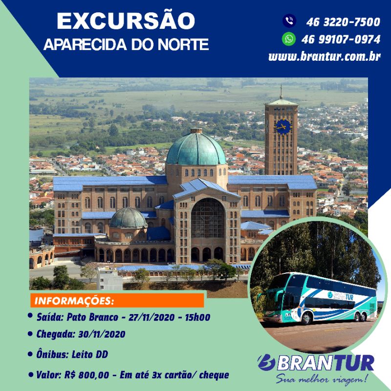 Brantur realiza neste mÃªs de novembro ExcursÃ£o para Aparecida SP