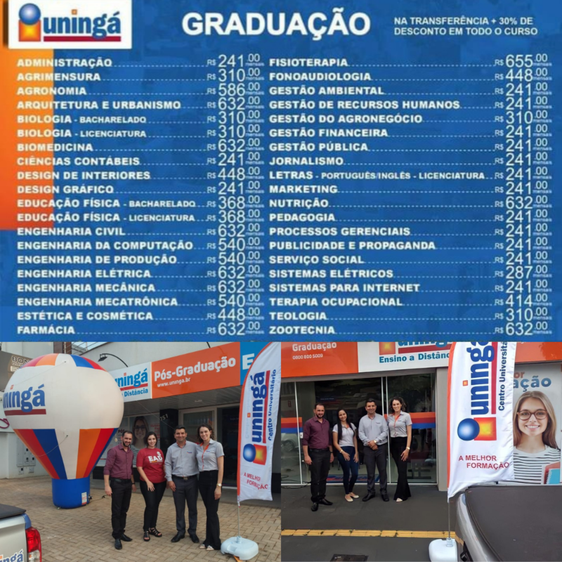 EstÃ£o abertas as inscriÃ§Ãµes para o Processo Seletivo da UningÃ¡ 