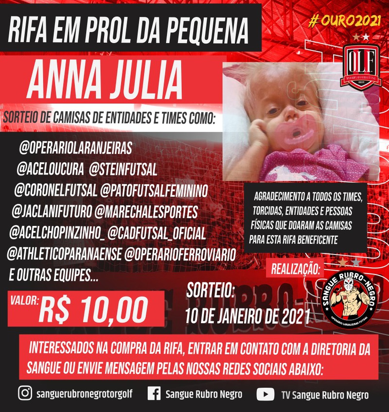 Torcida Sangue Rubro Negro estÃ¡ realizando aÃ§Ã£o entre amigos em Prol a Pequena Anna Julia