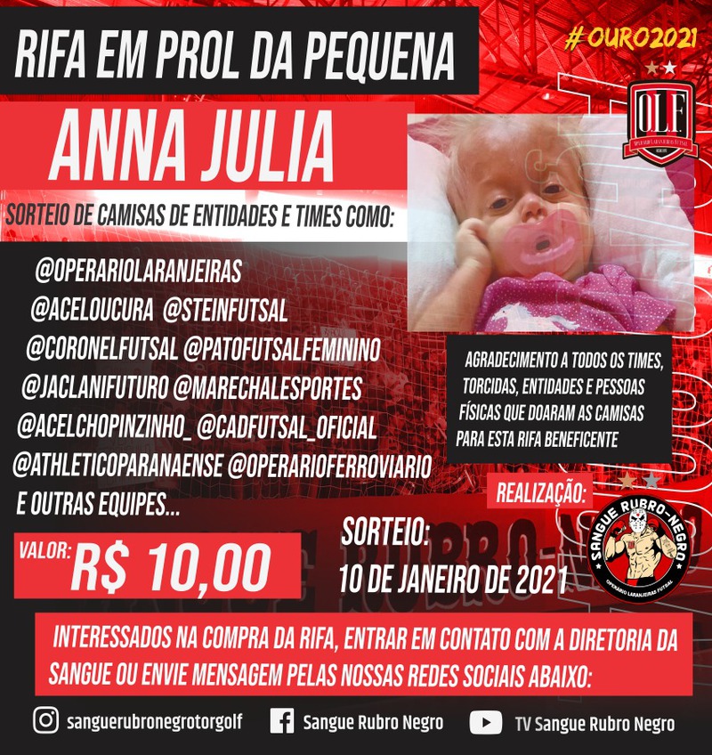 Torcida Sangue Rubro Negro está realizando ação entre amigos em Prol a Pequena Anna Julia