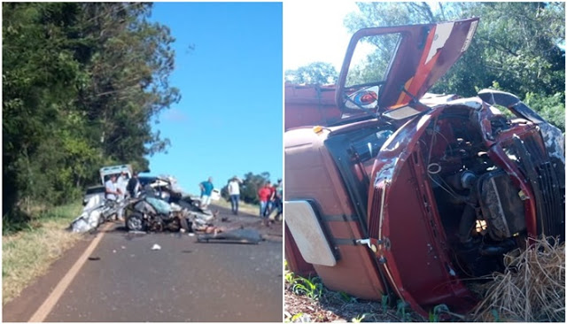 ColisÃ£o entre carro e caminhÃ£o deixa um morto entre SÃ£o Jorge d'Oeste e Quedas do IguaÃ§u