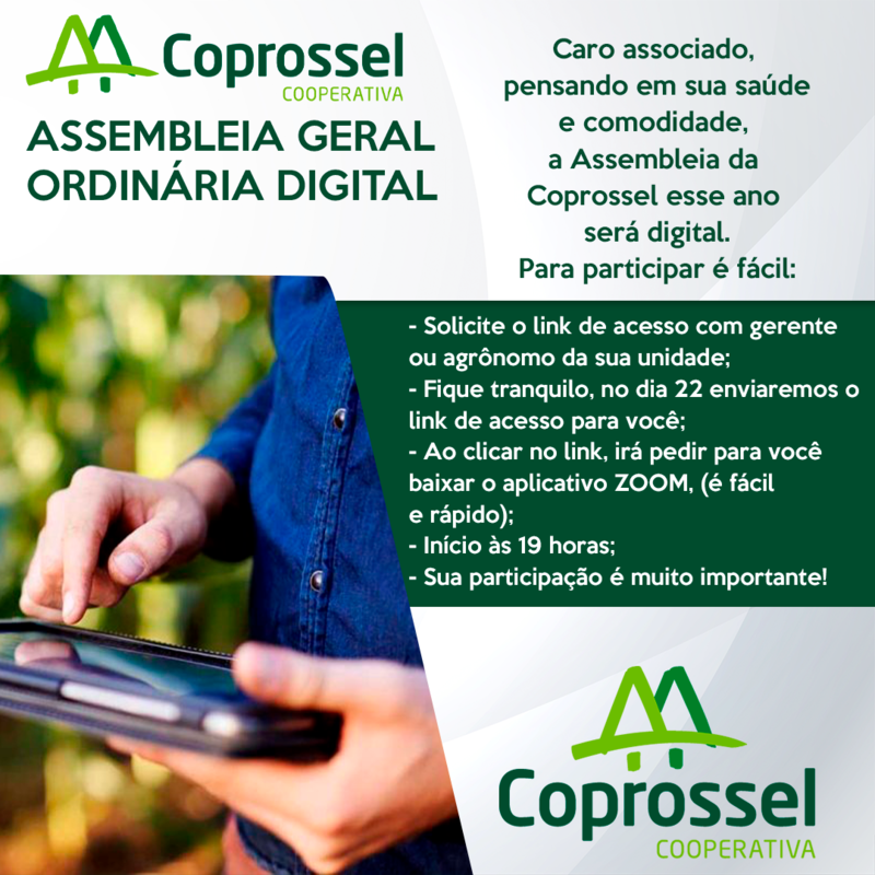 AGO digital da Coprossel levarÃ¡ seus Ãªxitos e projetos para 2021 a todos os cooperados 