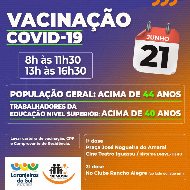 VacinaÃ§Ã£o contra a covid19 continua em Laranjeiras do Sul 