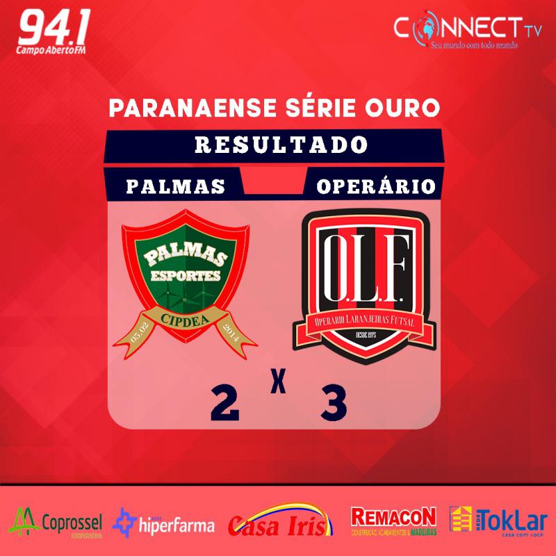 Paranaense de Futsal Chave Ouro - OperÃ¡rio Laranjeiras vence Palmas e divide a lideranÃ§a com o Cascavel 
