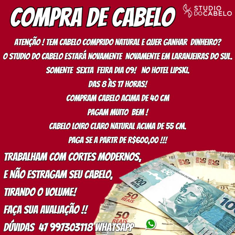 Nesta sexta feira (9) o Studio do Cabelo estarÃ¡ comprando cabelo em Laranjeiras do Sul 
