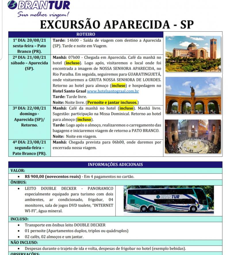 Laranjeiras do Sul - ExcursÃ£o para Aparecida SP com a Brantur 