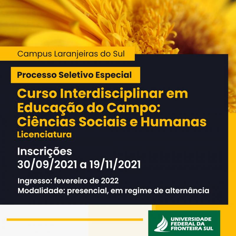 UFFS disponibiliza 40 vagas para o curso Interdisciplinar em EducaÃ§Ã£o do Campo