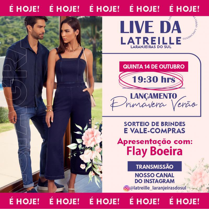 Nesta quinta feira (14) tem Live Latreille Jeans Laranjeiras do Sul 