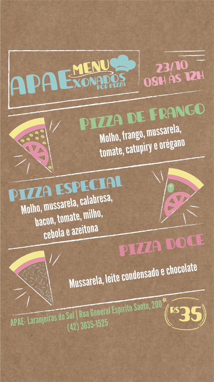 APAE de Laranjeiras do Sul está organizando o APAEXONADOS por Pizza
