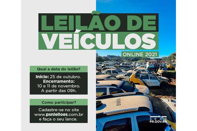 LeilÃ£o de veÃ­culos e sucatas oferta mais de 320 itens atÃ© 11 de novembro