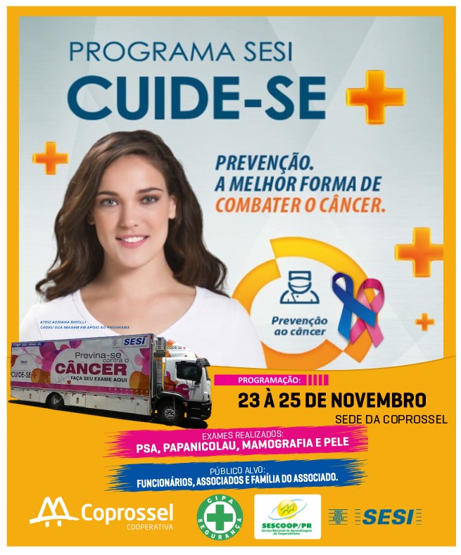 Cooperativa Coprossel disponibiliza exames gratuitos para o diagnÃ³stico precoce do cÃ¢ncer 