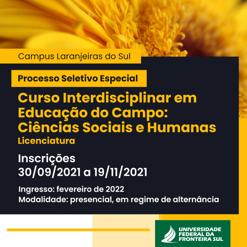 Ãšltimos dias para inscriÃ§Ã£o no processo seletivo para o curso Interdisciplinar em EducaÃ§Ã£o do Campo: CiÃªncias Sociais e Humanas
