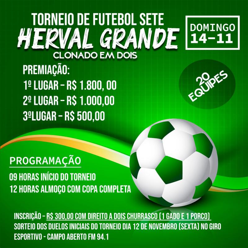No prÃ³ximo domingo (14) tem Torneio de Futebol Sete no Herval Grande 