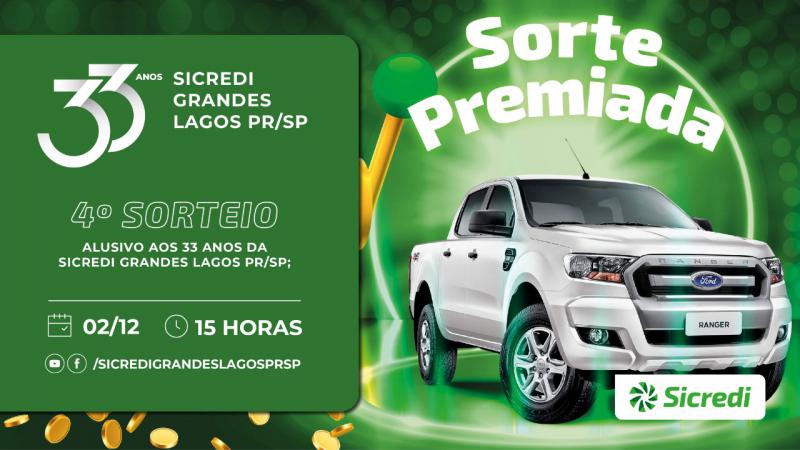 Sorteio de r$ 33 mil da promoÃ§Ã£o â€œsorte premiadaâ€ marca o dia do aniversÃ¡rio da Sicredi Grandes Lagos PR/SP.