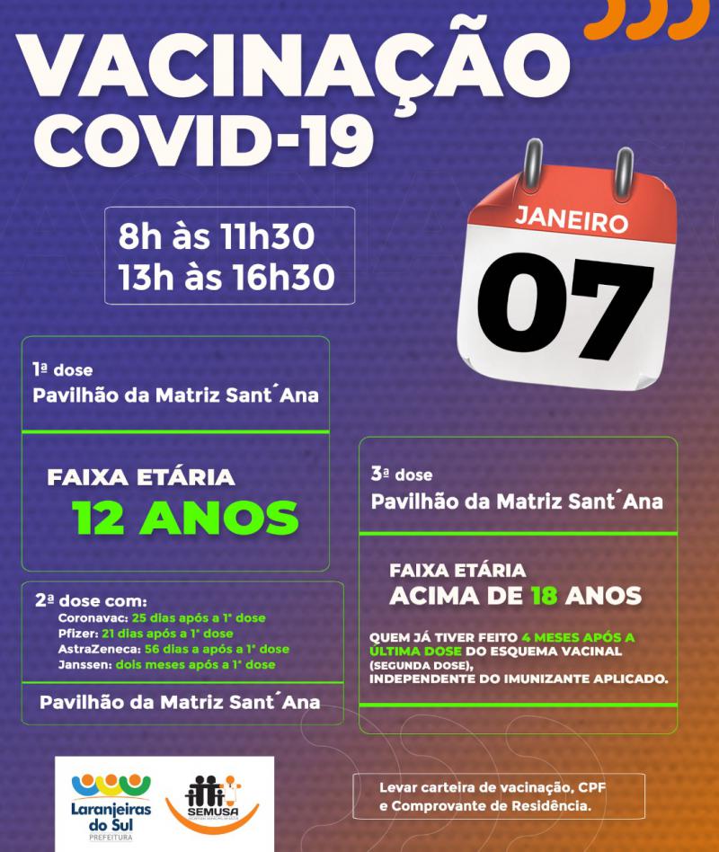 Laranjeiras do Sul retorna a aplicar vacinas 1Âº dose e reforÃ§o contra  a Covid19
