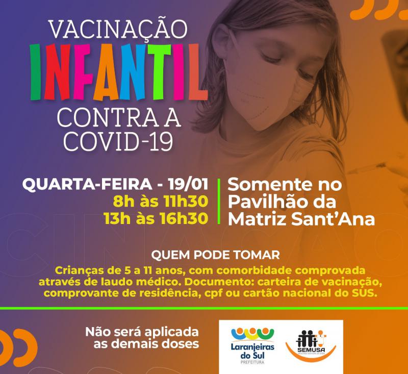  Vacinação de crianças com comorbidades começa na quarta-feira (19) em Laranjeiras do Sul