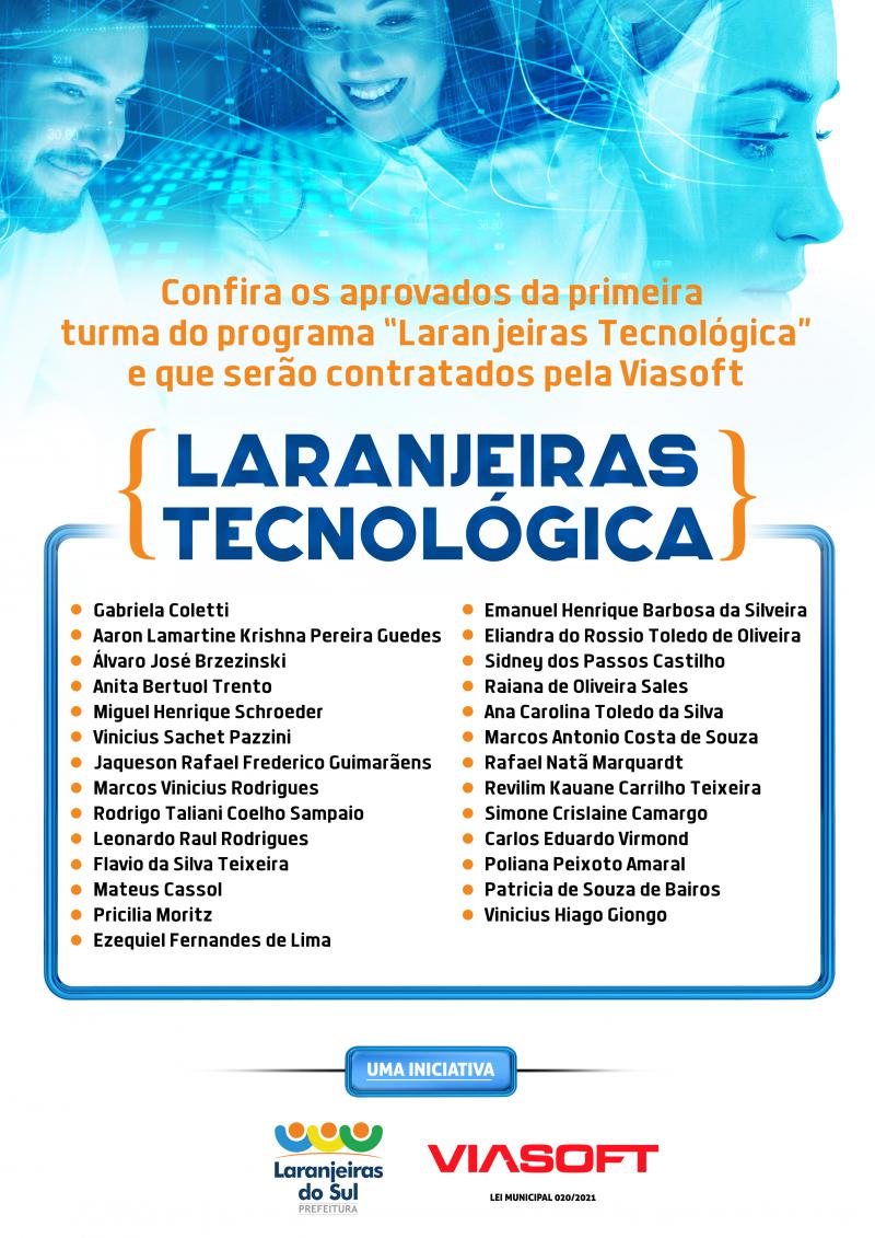 Confira a lista dos contratados pela Viasoft da primeira turma do projeto Laranjeiras TecnolÃ³gica
