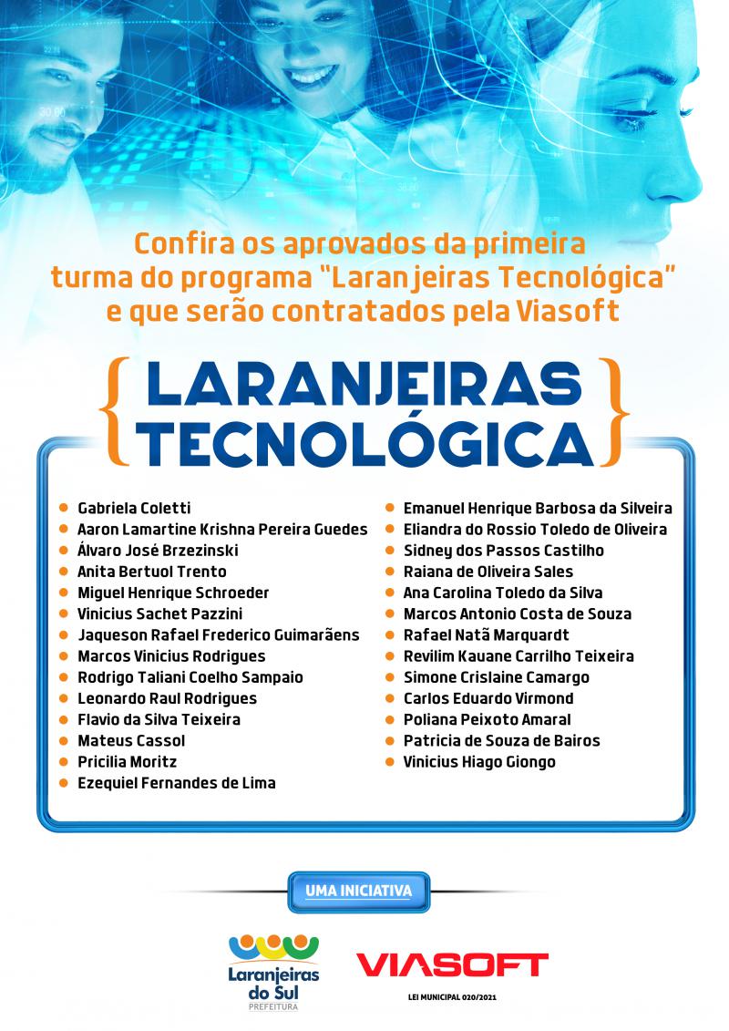 Confira a lista dos contratados pela Viasoft da primeira turma do projeto Laranjeiras Tecnológica