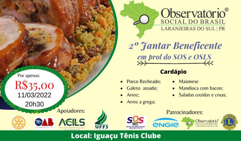 Ingressos para o Jantar Beneficente do ObservatÃ³rio Social estÃ£o esgotados