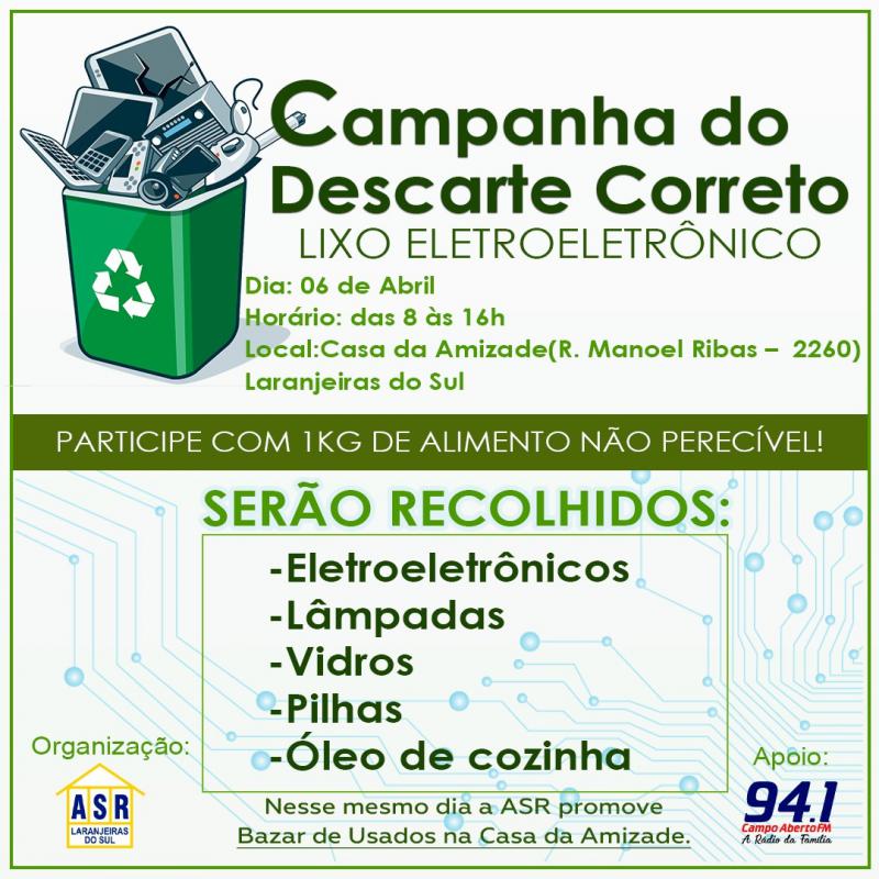 Recolhimento de materiais eletroeletrÃ´nicos acontece hoje (06/04) em Laranjeiras do Sul