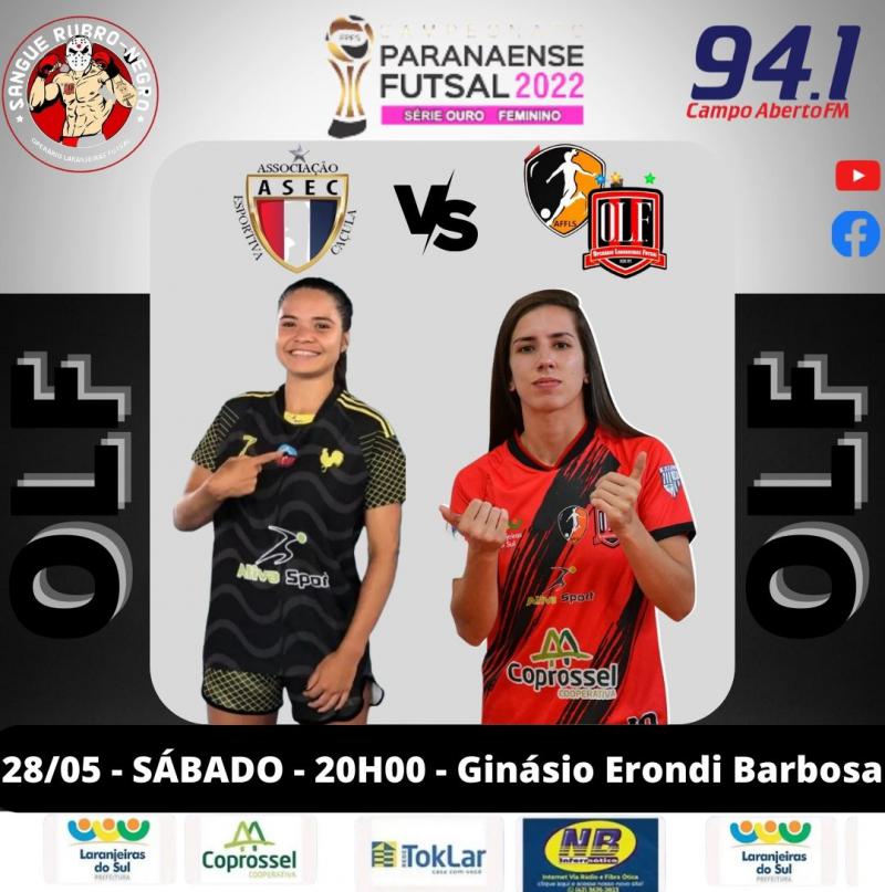  OperÃ¡rio Laranjeiras duela contra Asec Cantagalo Pelo Paranaense de Futsal Feminino Chave Ouro.