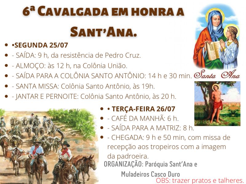 Festa da Padroeira SantÂ´Ana terÃ¡ o retorno da tradicional Cavalgada