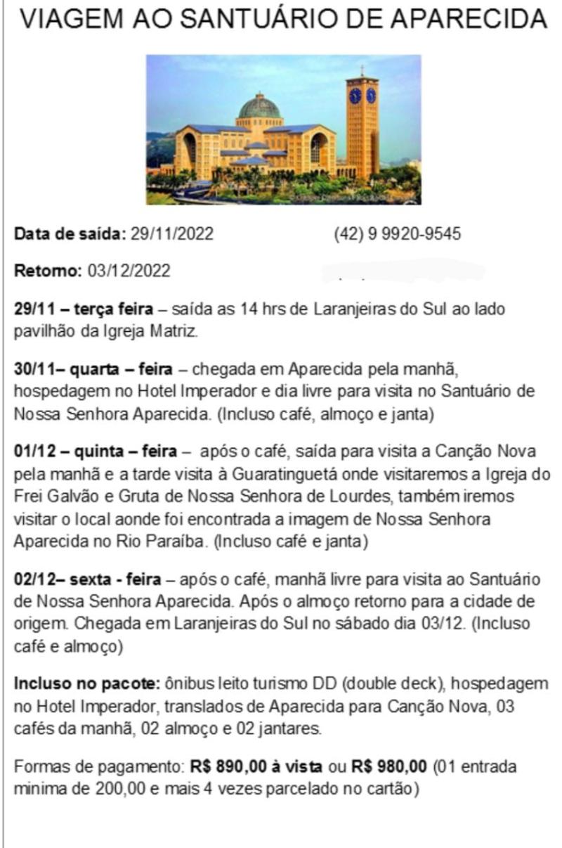 Viagem ao SantuÃ¡rio de Aparecida SP 