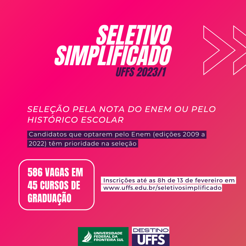 Aberto Processo Seletivo Simplificado da UFFS 2023.1