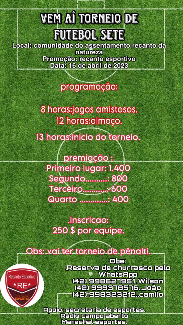 Vem aÃ­ o tradicional Torneio de Futebol Sete do Recanto Esportivo 