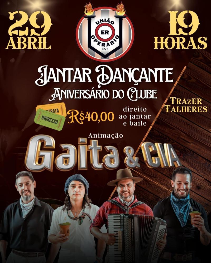 UniÃ£o OperÃ¡rio de Laranjeiras do Sul comemora 48 anos com Jantar DanÃ§ante Festivo 