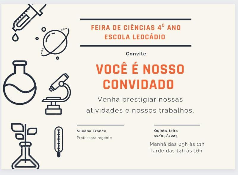 Acontece nesta quinta (11) a Feira de ciÃªncias da Escola Municipal LeocÃ¡dio JosÃ© Correia