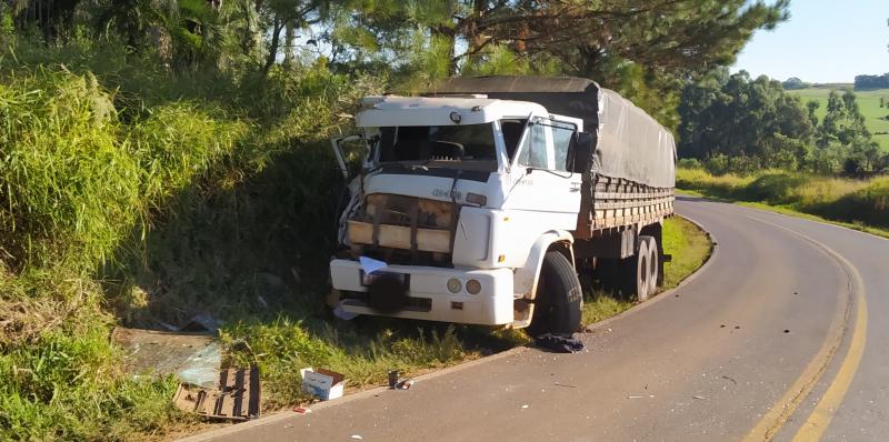 LS: CaminhÃ£o sai da pista na PR 565 e deixa condutor ferido 