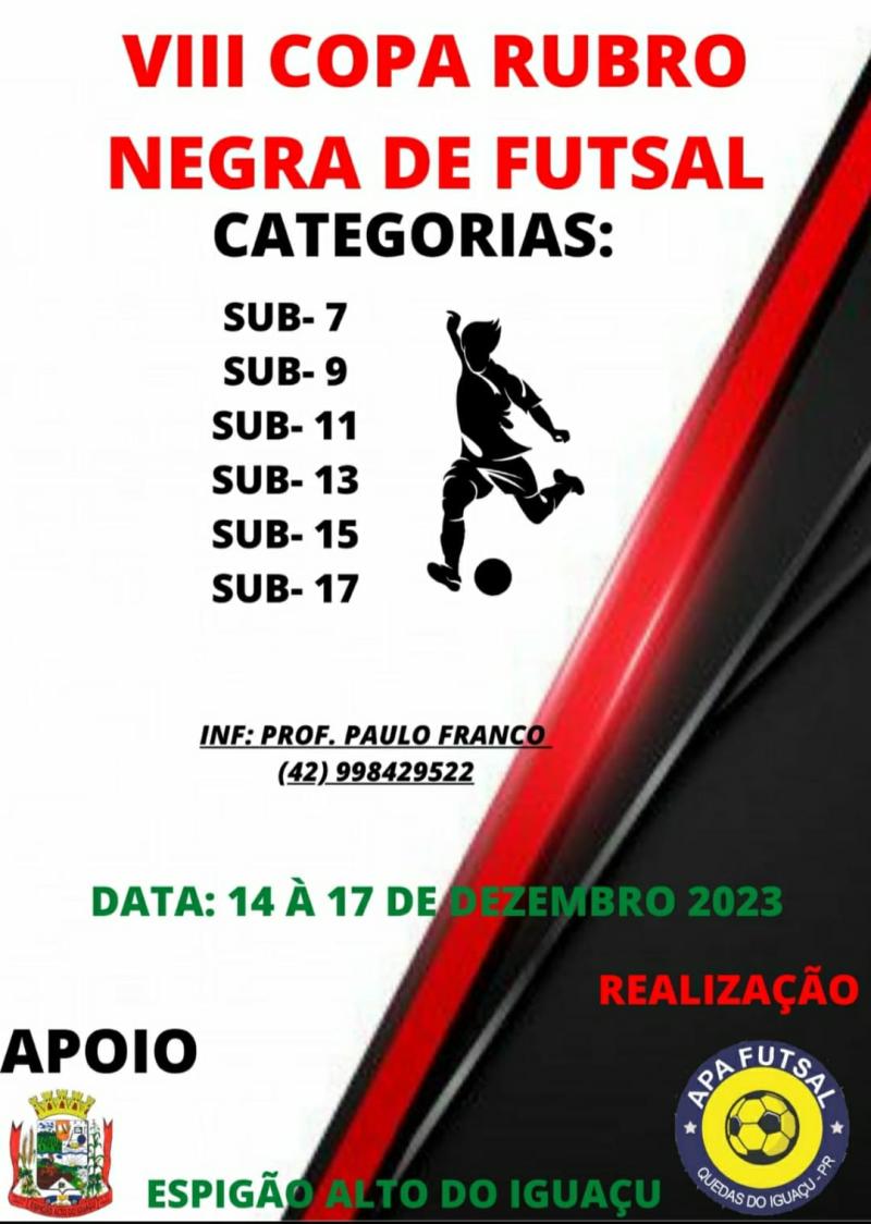 Em Dezembro tem a 8ª Copa Rubro Negra de Futsal Categorias de Base