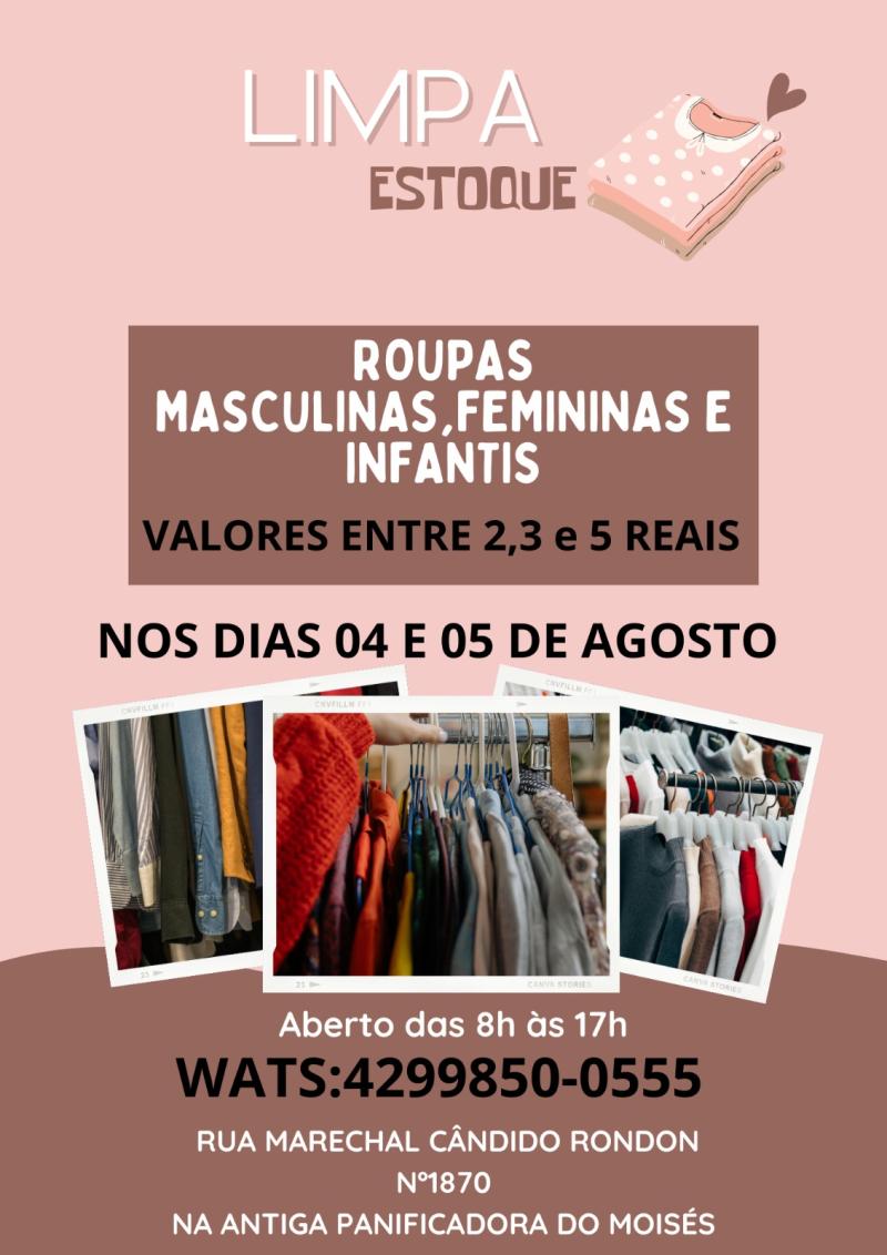 Nesta sexta e sÃ¡bado (4 e 5) tem Bazar Limpa Estoque em Laranjeiras do Sul