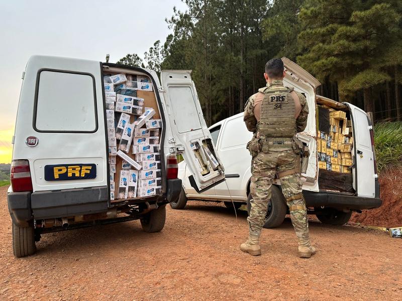 PRF apreende dois caminhÃµes carregados com cigarros no oeste do Estado